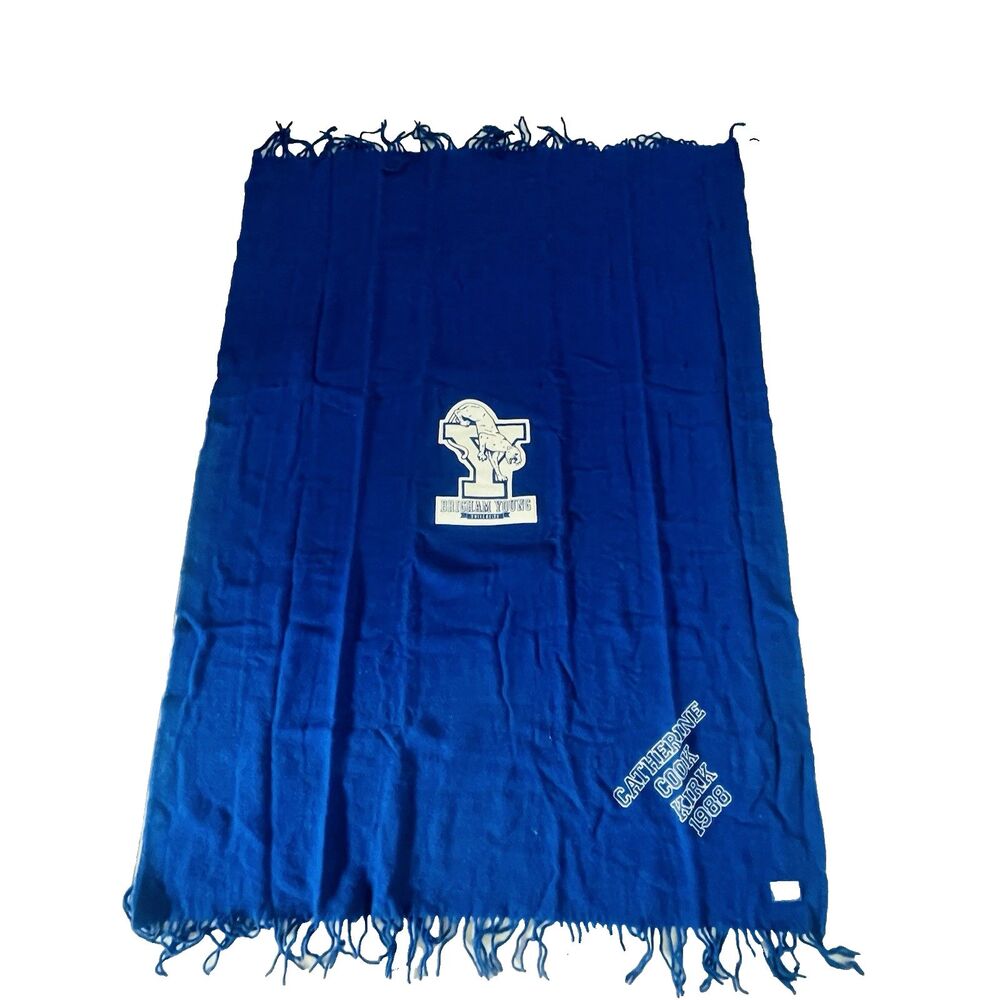 Vtg Pendleton BYU Stadium Robe in a Bag Blanket Blue Wool Embroidered Name *READ